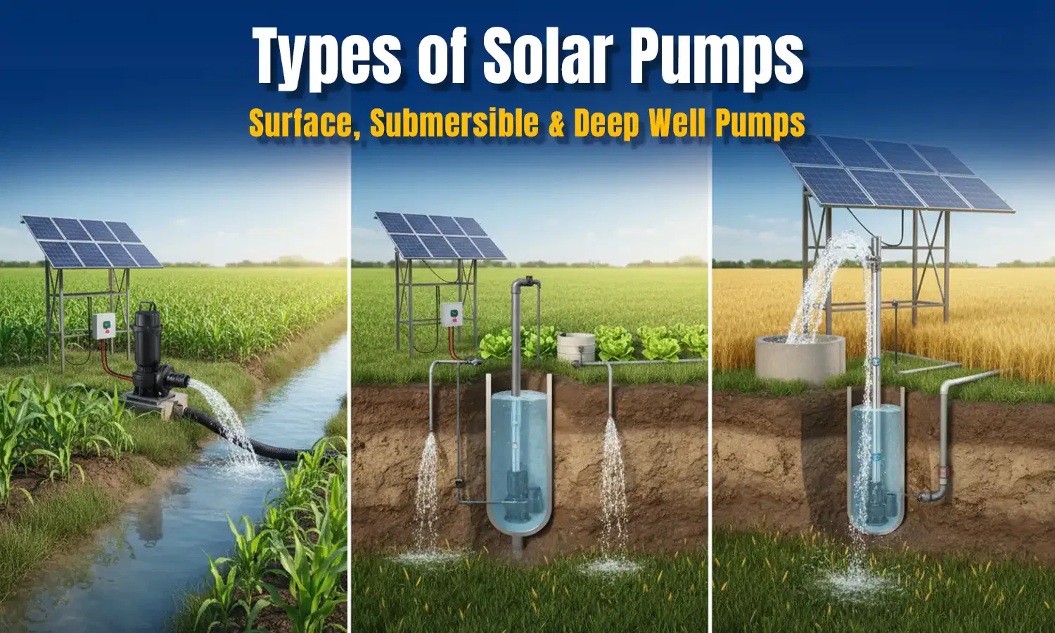 Types of Solar Pumps: Surface, Submersible & Deep Well Pumps
